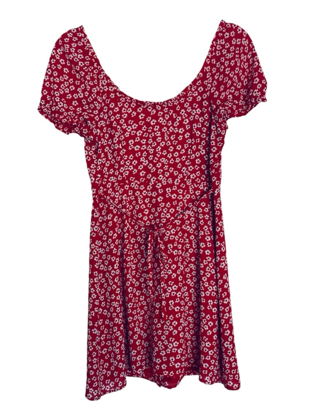 Abercrombie & Fitch Red Floral Mini Dress XS Milkmaid Y2K Puff Sleeve Tie Back - Picture 2 of 11
